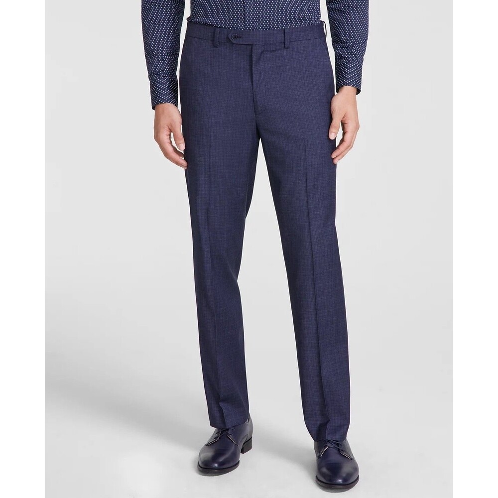 $135 NEW TALLIA MENS 40X30 NAVY BLUE CHECK STRETCH TROUSERS DRESS PANTS SLACKS